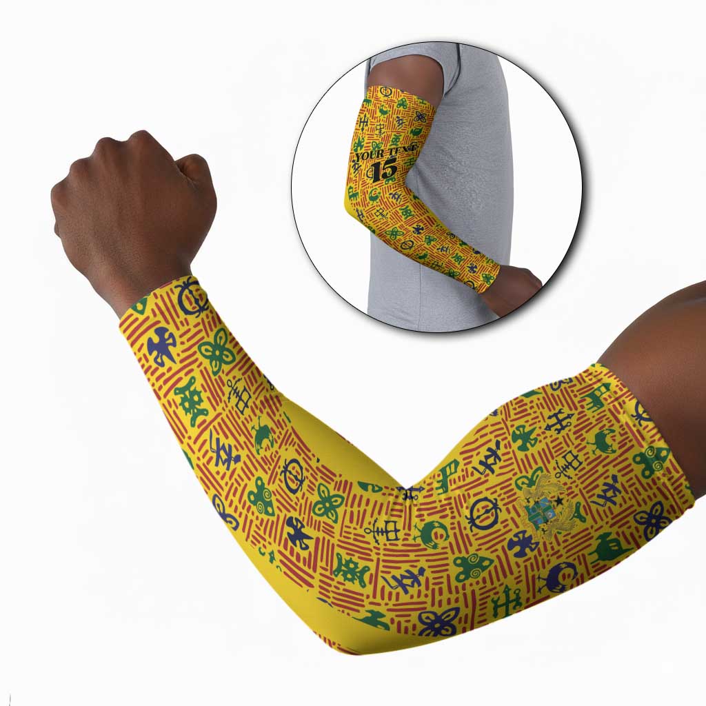Custom Ghana Football Arm Sleeves Yellow Adinkra Pattern - African Pride