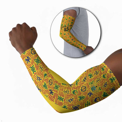 Custom Ghana Football Arm Sleeves Yellow Adinkra Pattern - African Pride