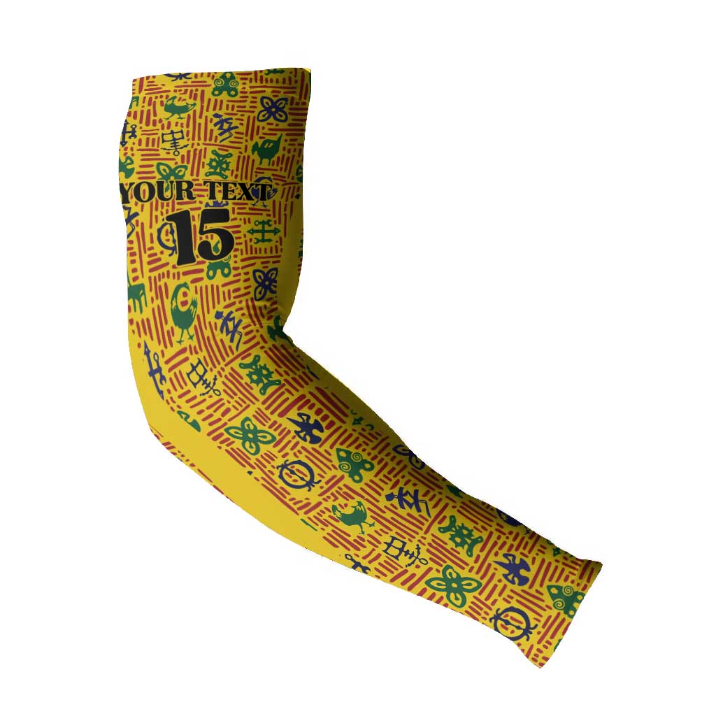 Custom Ghana Football Arm Sleeves Yellow Adinkra Pattern - African Pride