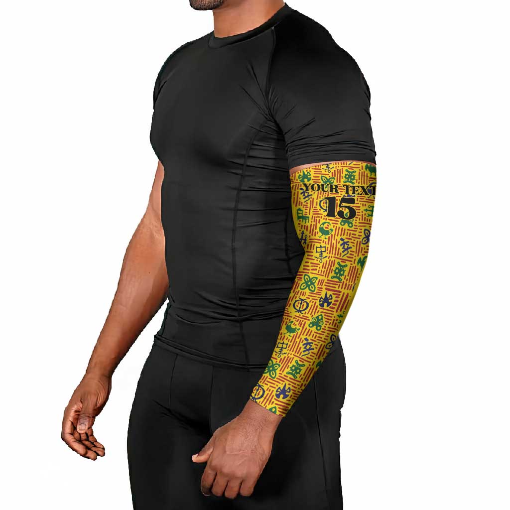 Custom Ghana Football Arm Sleeves Yellow Adinkra Pattern - African Pride