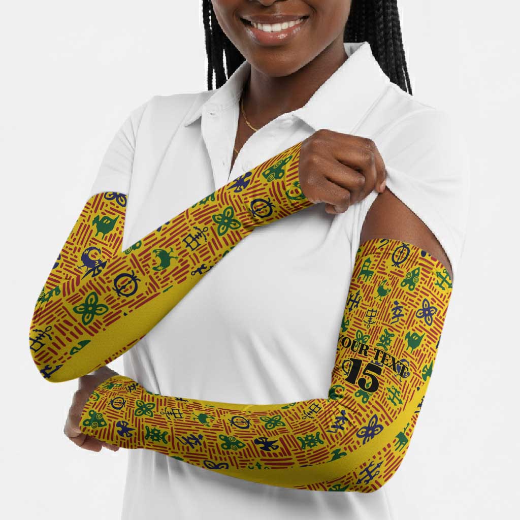 Custom Ghana Football Arm Sleeves Yellow Adinkra Pattern - African Pride