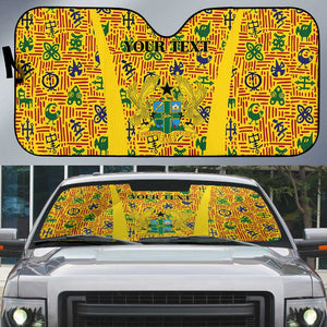 Custom Ghana Football Auto Sun Shade Yellow Adinkra Pattern - African Pride