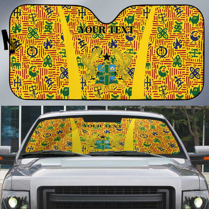 Custom Ghana Football Auto Sun Shade Yellow Adinkra Pattern - African Pride