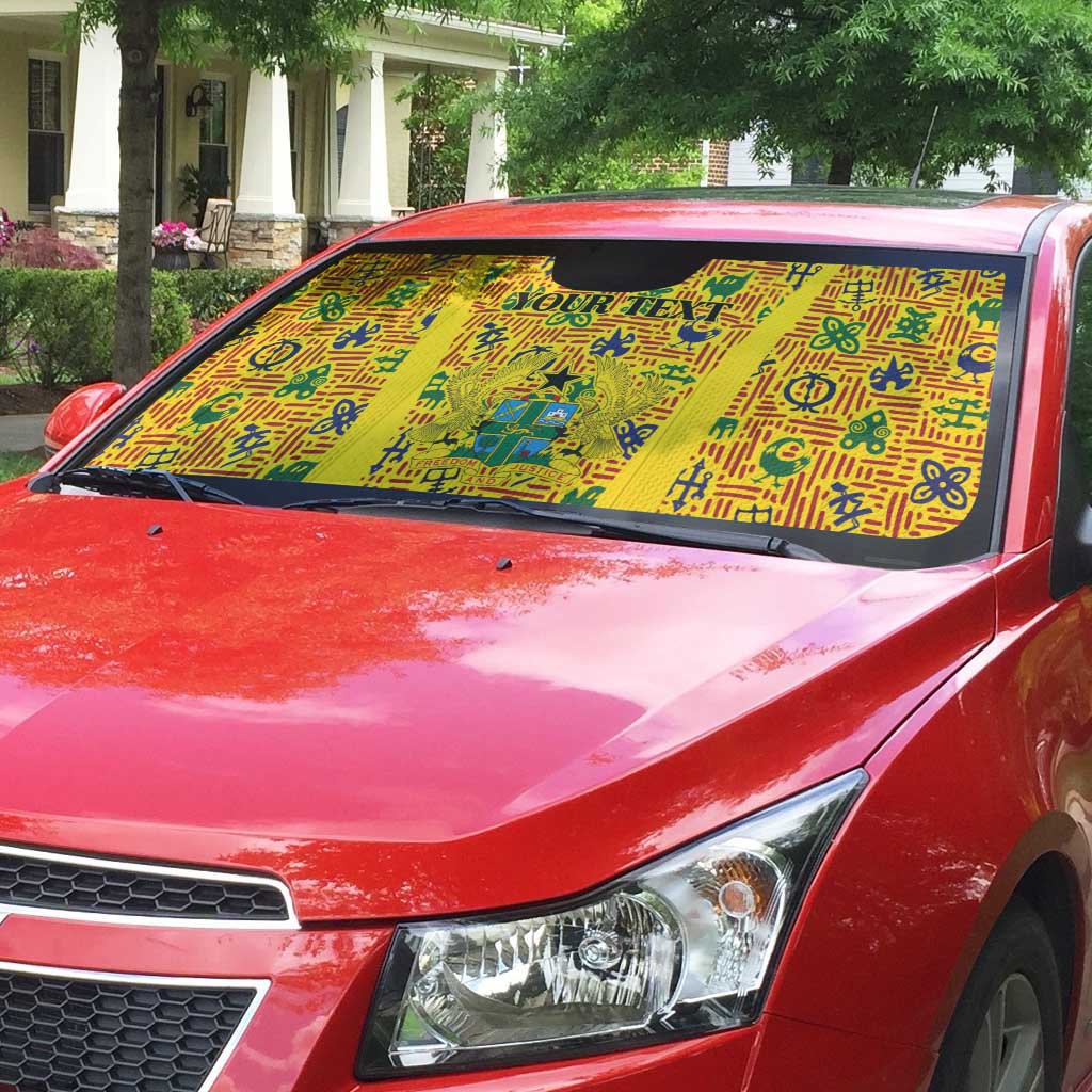 Custom Ghana Football Auto Sun Shade Yellow Adinkra Pattern - African Pride