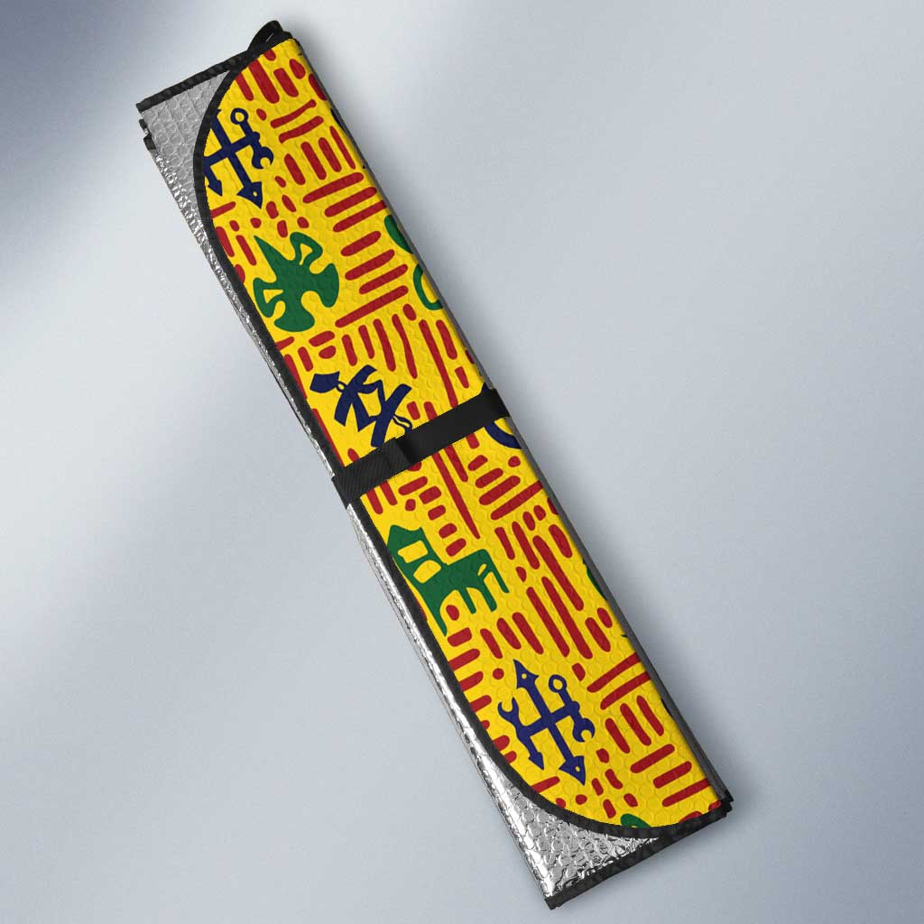 Custom Ghana Football Auto Sun Shade Yellow Adinkra Pattern - African Pride