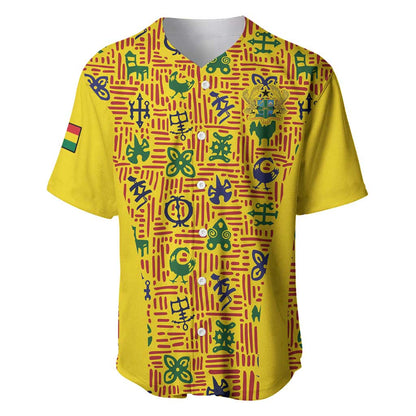 Custom Ghana Football Baseball Jersey Yellow Adinkra Pattern LT15