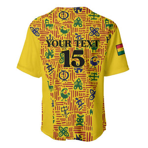 Custom Ghana Football Baseball Jersey Yellow Adinkra Pattern LT15