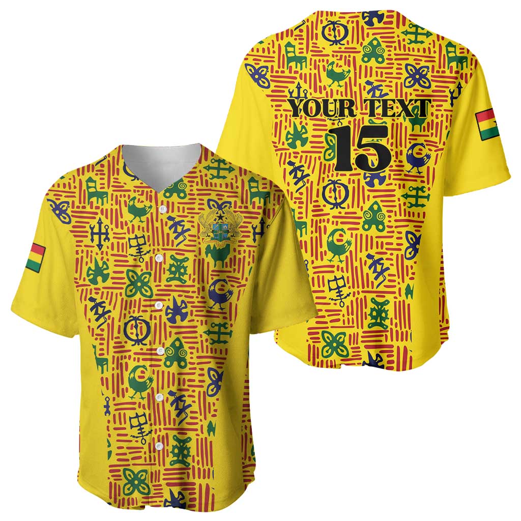 Custom Ghana Football Baseball Jersey Yellow Adinkra Pattern LT15