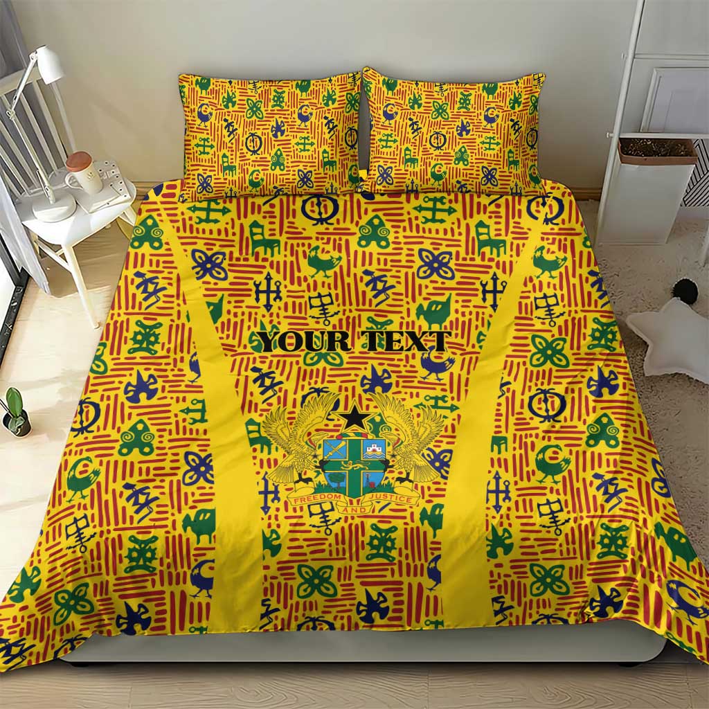 Custom Ghana Football Bedding Set Yellow Adinkra Pattern - African Pride