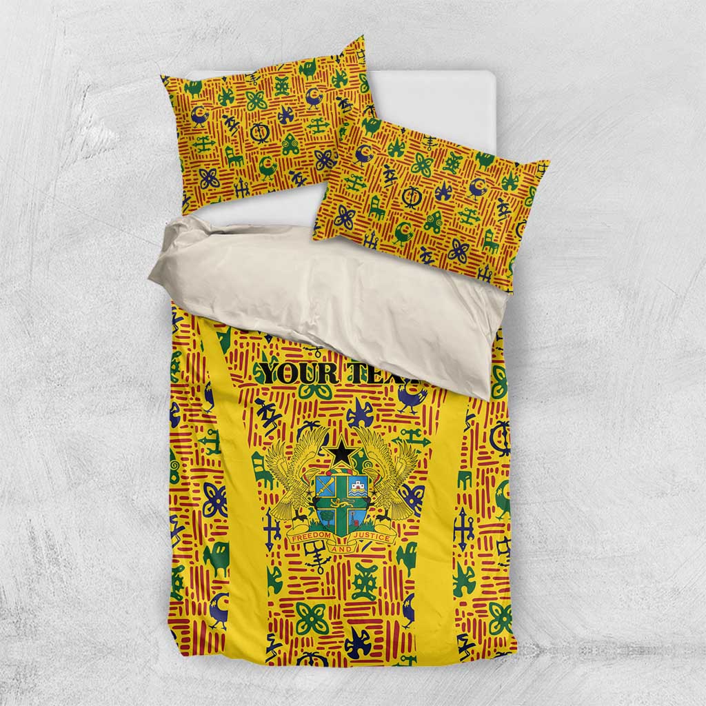 Custom Ghana Football Bedding Set Yellow Adinkra Pattern - African Pride