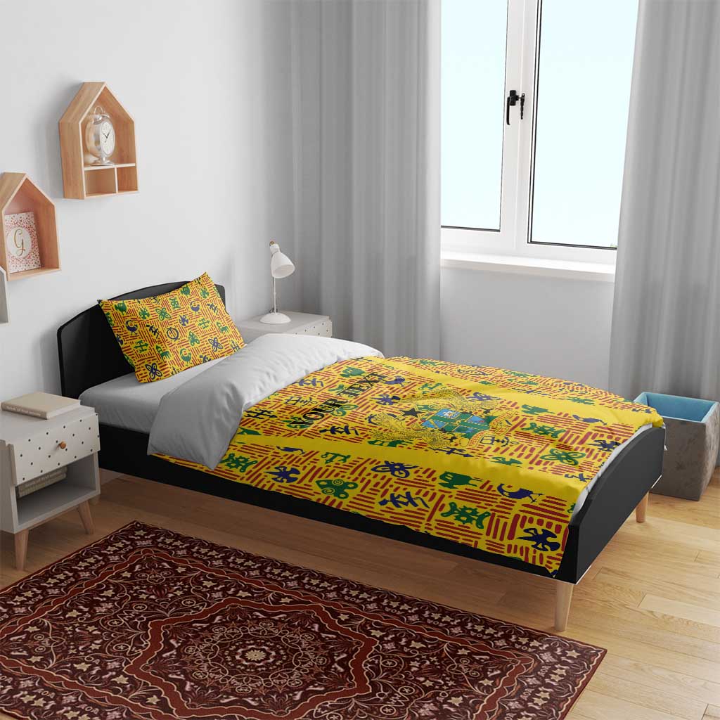 Custom Ghana Football Bedding Set Yellow Adinkra Pattern - African Pride