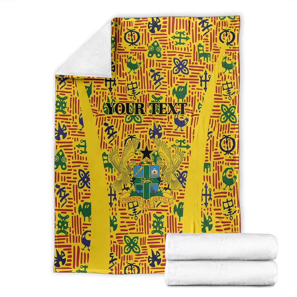 Custom Ghana Football Blanket Yellow Adinkra Pattern - African Pride