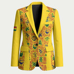 Custom Ghana Football Blazer Yellow Adinkra Pattern - African Pride