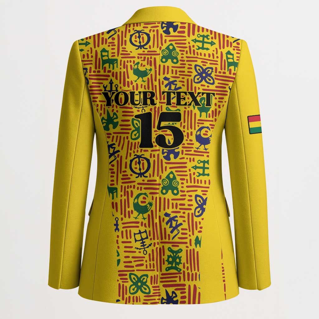 Custom Ghana Football Blazer Yellow Adinkra Pattern - African Pride