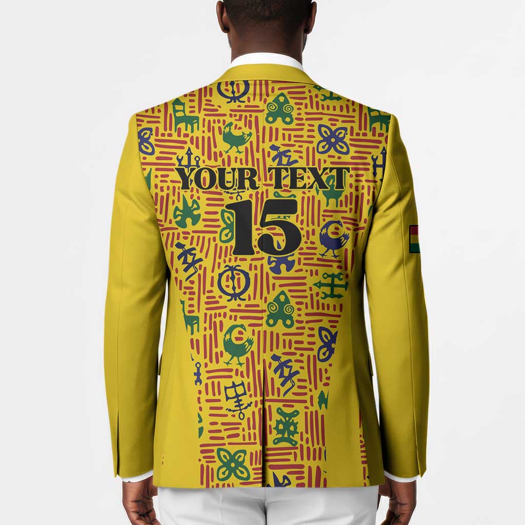 Custom Ghana Football Blazer Yellow Adinkra Pattern - African Pride