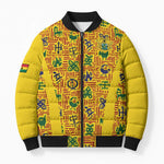 Custom Ghana Football Bomber Puffer Jacket Yellow Adinkra Pattern - African Pride