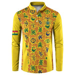 Custom Ghana Football Button Sweatshirt Yellow Adinkra Pattern
