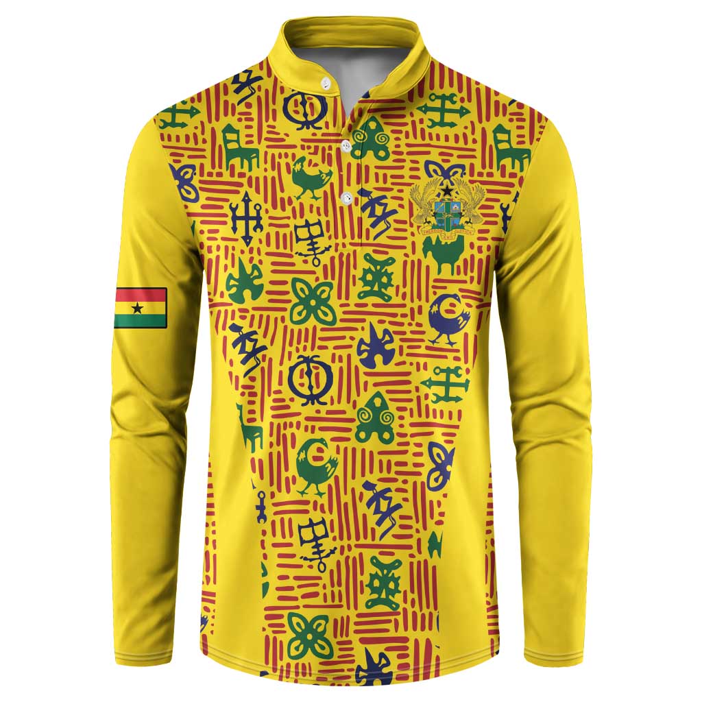 Custom Ghana Football Button Sweatshirt Yellow Adinkra Pattern