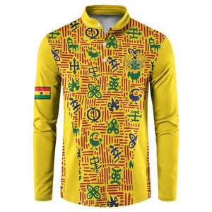 Custom Ghana Football Button Sweatshirt Yellow Adinkra Pattern
