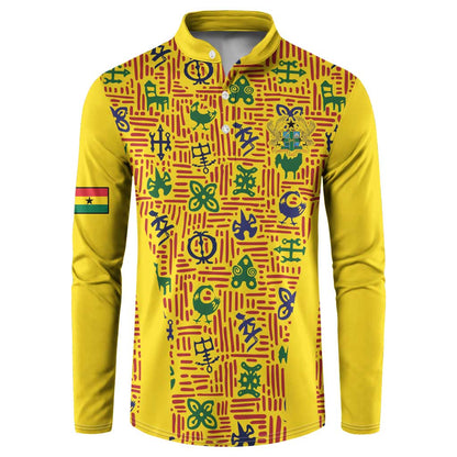Custom Ghana Football Button Sweatshirt Yellow Adinkra Pattern