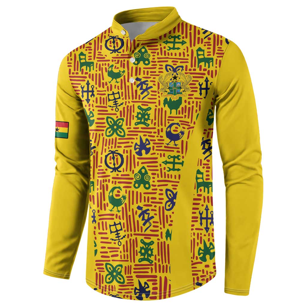 Custom Ghana Football Button Sweatshirt Yellow Adinkra Pattern