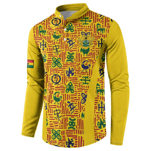 Custom Ghana Football Button Sweatshirt Yellow Adinkra Pattern