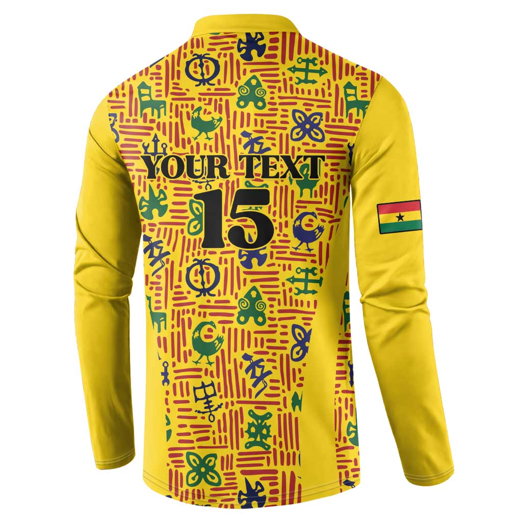 Custom Ghana Football Button Sweatshirt Yellow Adinkra Pattern
