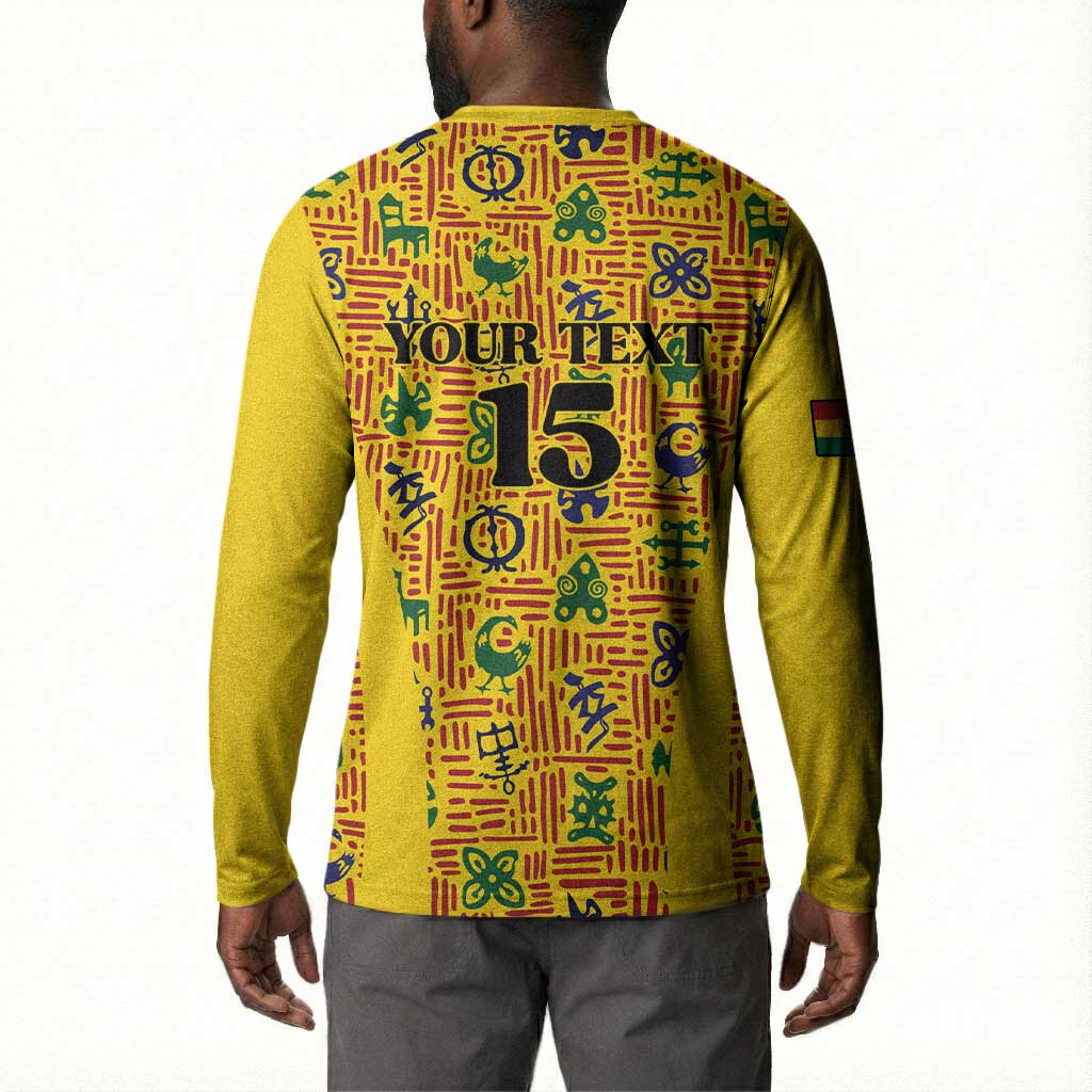 Custom Ghana Football Button Sweatshirt Yellow Adinkra Pattern