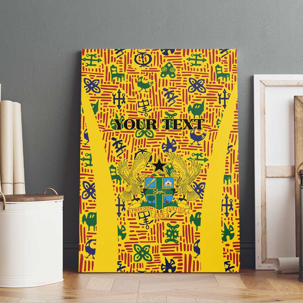 Custom Ghana Football Canvas Wall Art Yellow Adinkra Pattern - African Pride