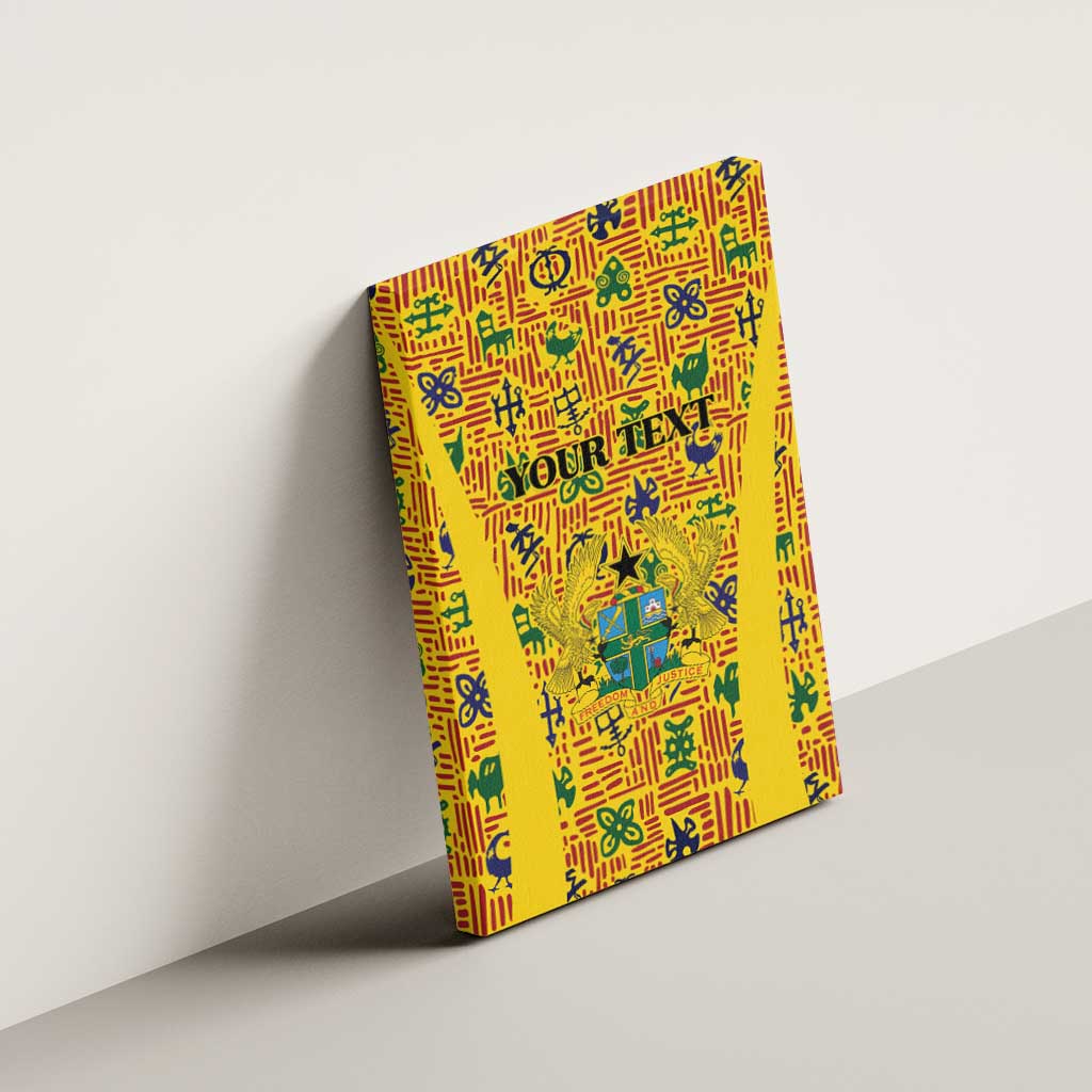Custom Ghana Football Canvas Wall Art Yellow Adinkra Pattern - African Pride