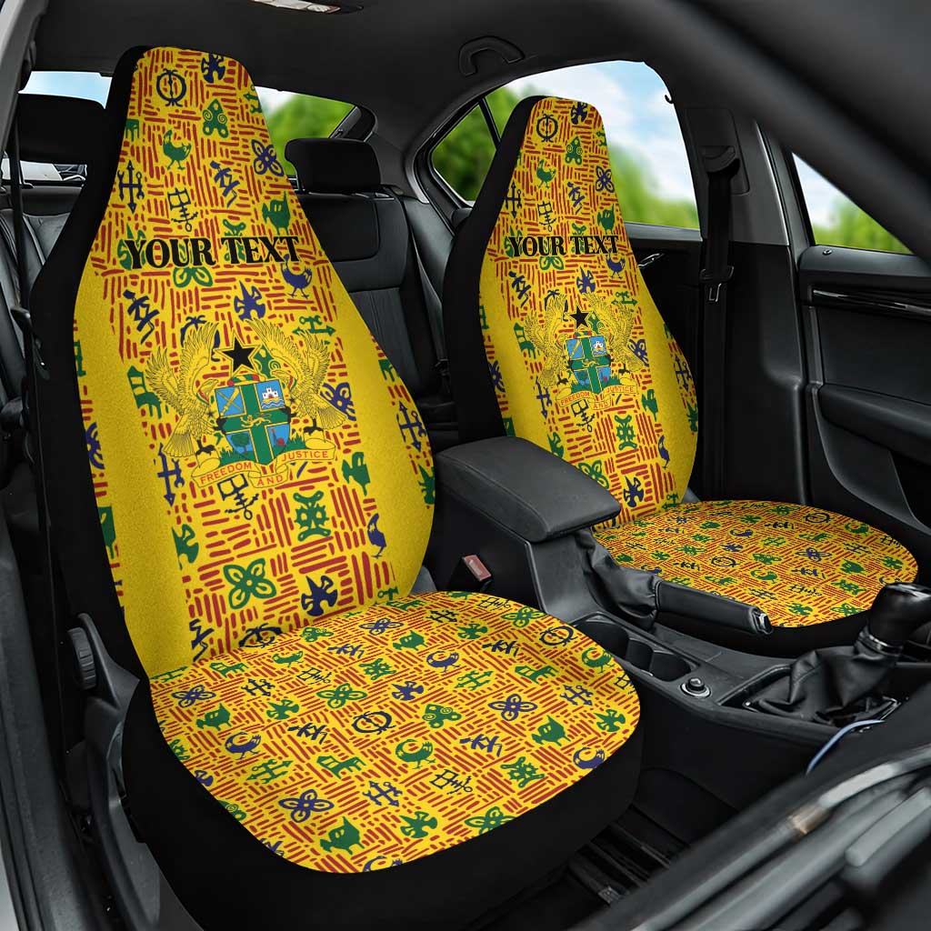 Custom Ghana Football Car Seat Cover Yellow Adinkra Pattern - African Pride