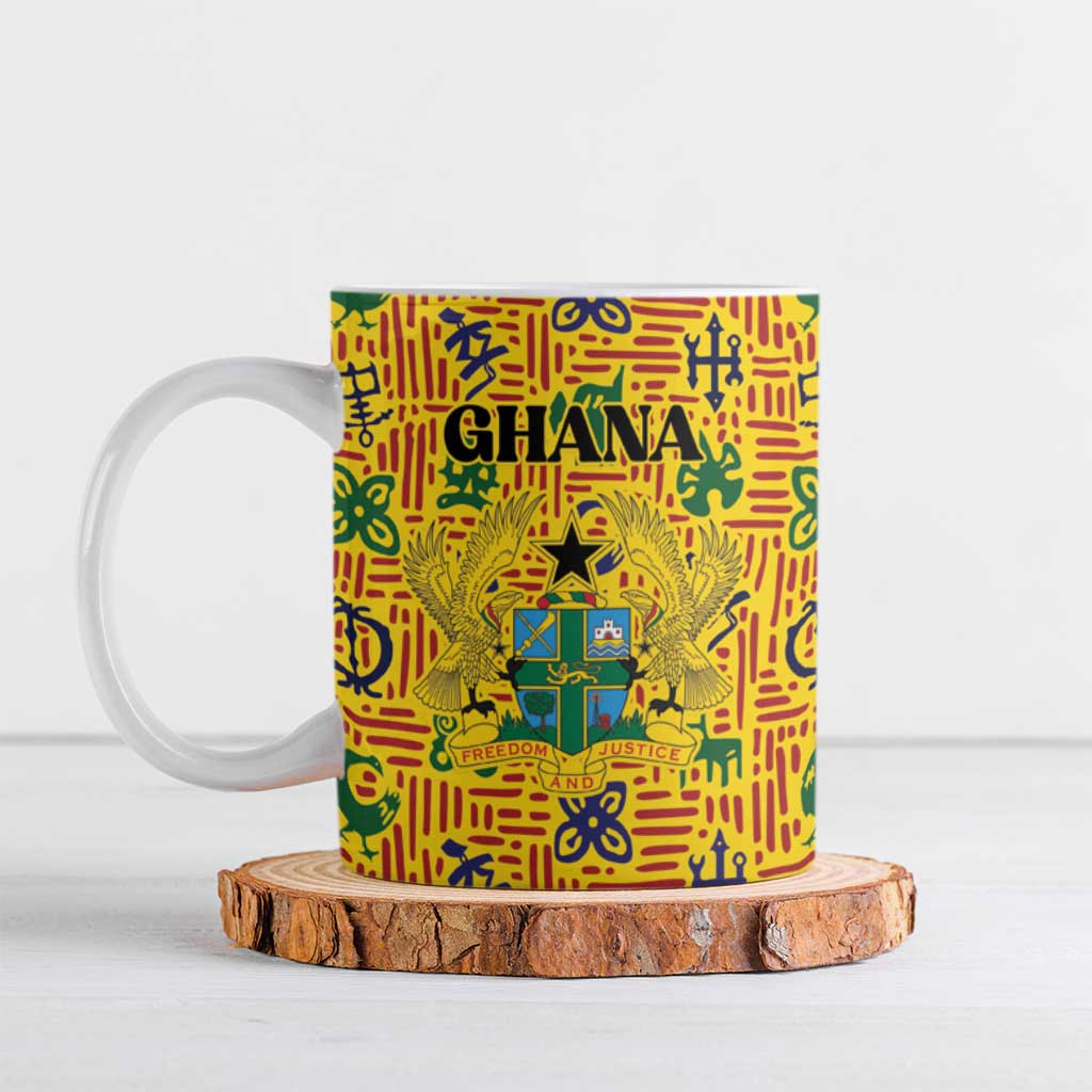 Custom Ghana Football Ceramic Mug Yellow Adinkra Pattern - African Pride