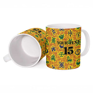 Custom Ghana Football Ceramic Mug Yellow Adinkra Pattern - African Pride