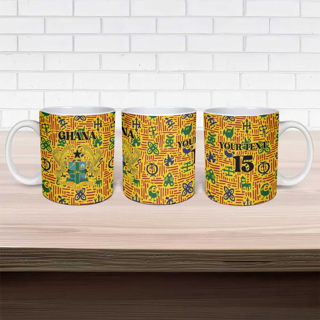 Custom Ghana Football Ceramic Mug Yellow Adinkra Pattern - African Pride