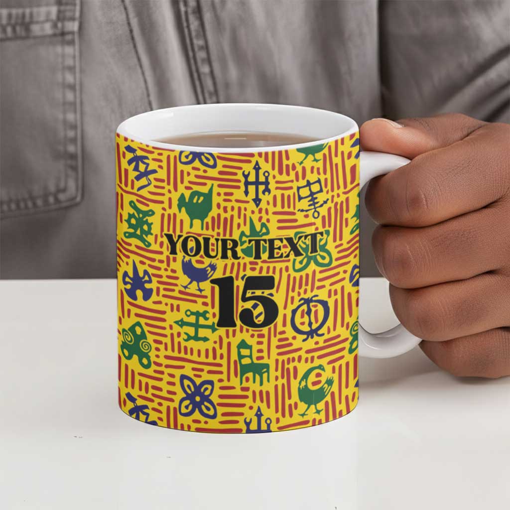 Custom Ghana Football Ceramic Mug Yellow Adinkra Pattern - African Pride
