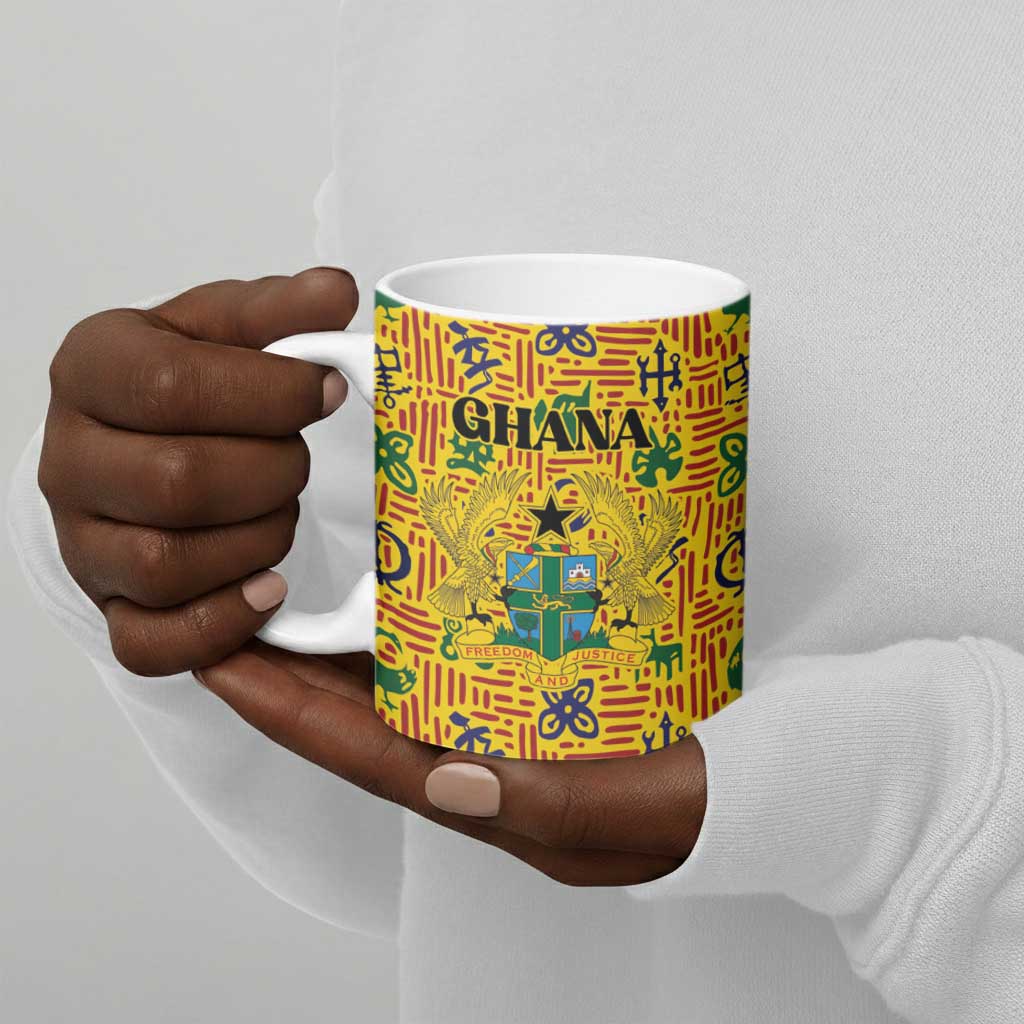 Custom Ghana Football Ceramic Mug Yellow Adinkra Pattern - African Pride
