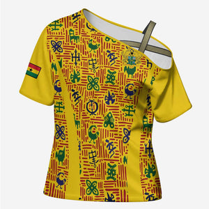 Custom Ghana Football Cross Shoulder Shirt Yellow Adinkra Pattern - African Pride