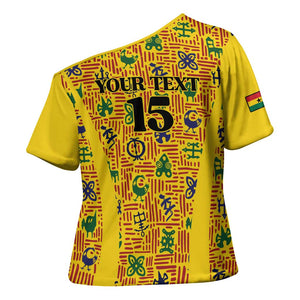 Custom Ghana Football Cross Shoulder Shirt Yellow Adinkra Pattern - African Pride