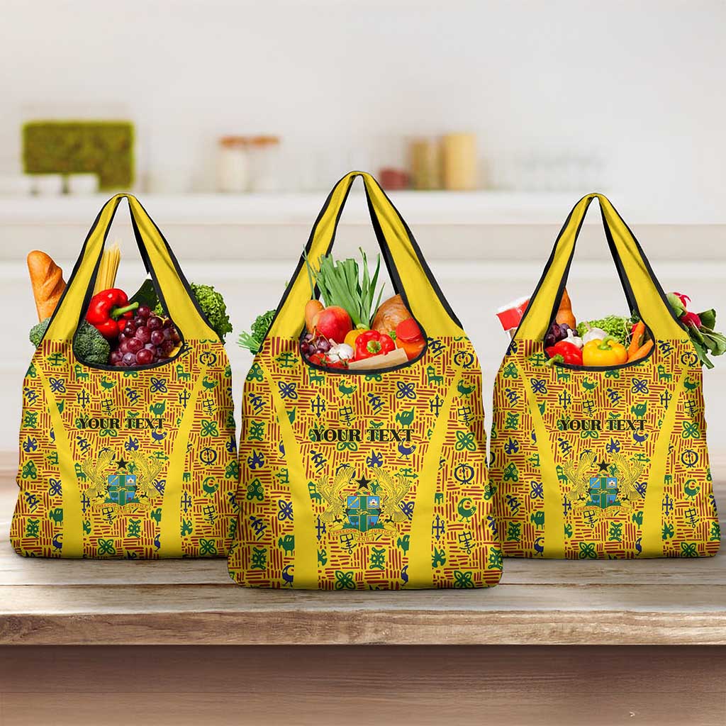 Custom Ghana Football Grocery Bag Yellow Adinkra Pattern - African Pride