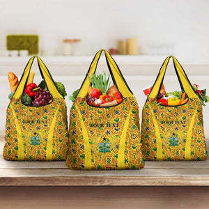 Custom Ghana Football Grocery Bag Yellow Adinkra Pattern - African Pride