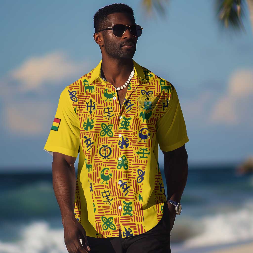 Custom Ghana Football Hawaiian Shirt Yellow Adinkra Pattern LT15