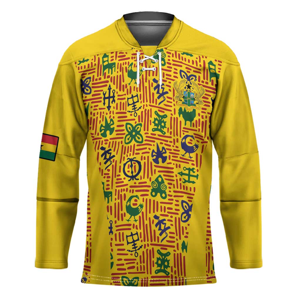 Custom Ghana Football Hockey Jersey Yellow Adinkra Pattern - African Pride