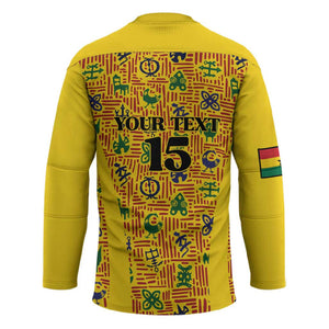 Custom Ghana Football Hockey Jersey Yellow Adinkra Pattern - African Pride