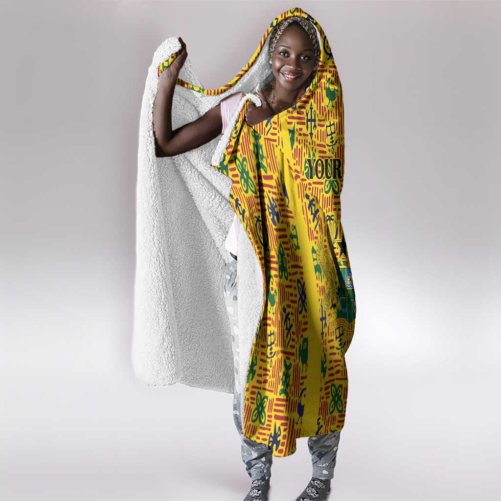 Custom Ghana Football Hooded Blanket Yellow Adinkra Pattern - African Pride