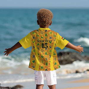 Custom Ghana Football Kid Hawaiian Shirt Yellow Adinkra Pattern LT15