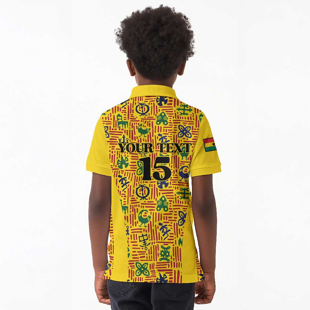 Custom Ghana Football Kid Polo Shirt Yellow Adinkra Pattern LT15