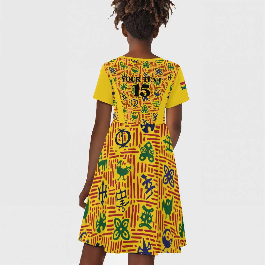Custom Ghana Football Kid Short Sleeve Dress Yellow Adinkra Pattern LT15