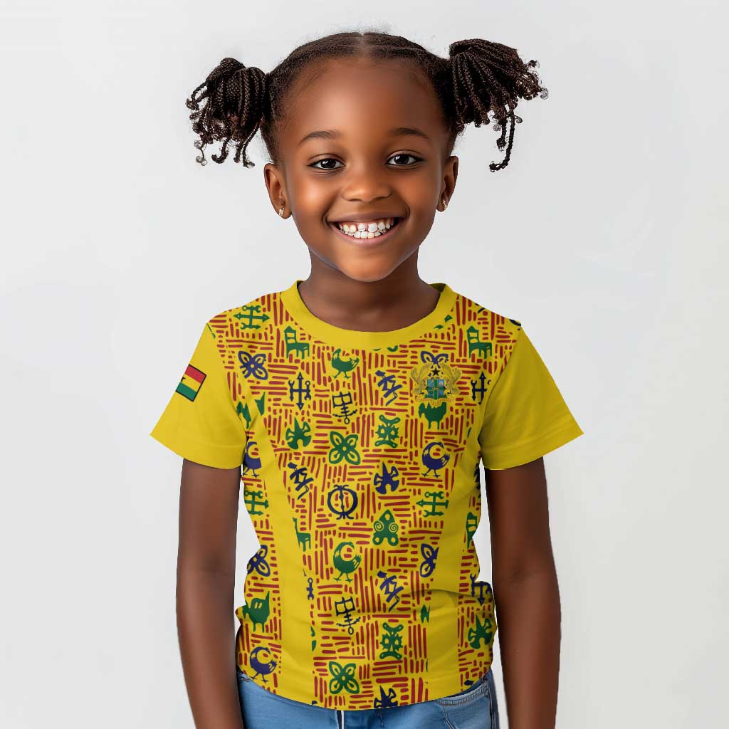 Custom Ghana Football Kid T shirt Yellow Adinkra Pattern LT15