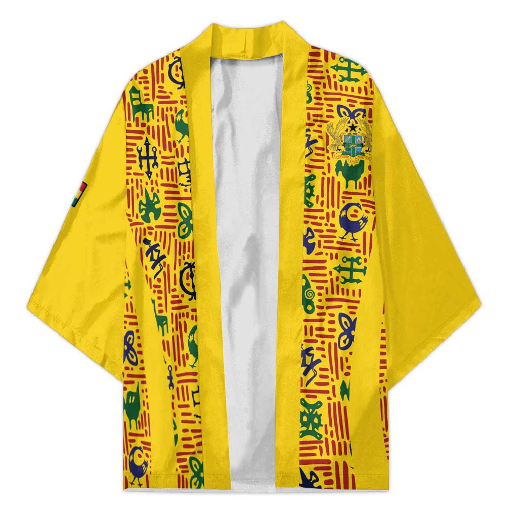 Custom Ghana Football Kimono Yellow Adinkra Pattern - African Pride