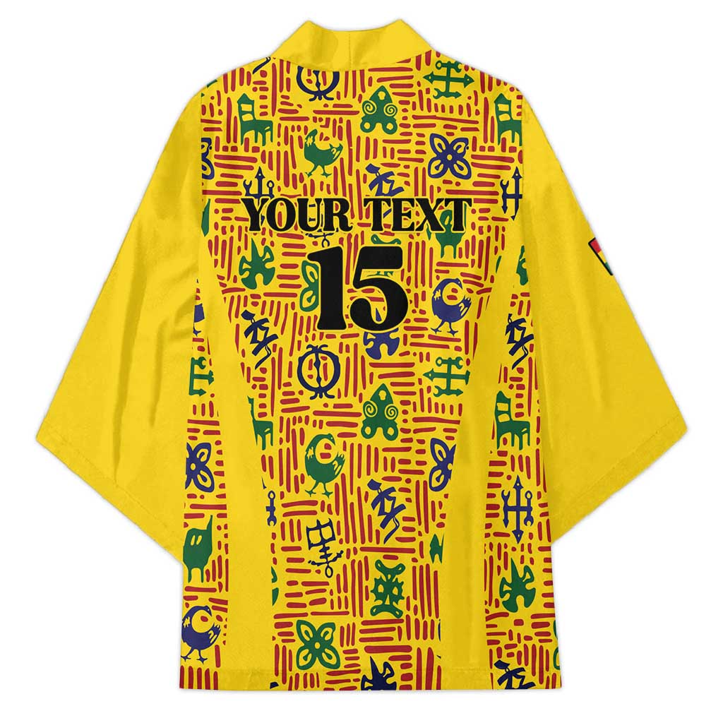 Custom Ghana Football Kimono Yellow Adinkra Pattern - African Pride